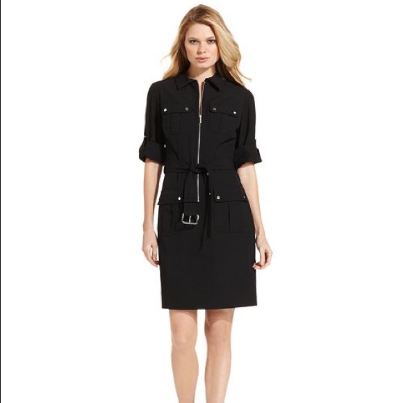 black utility shirt dress